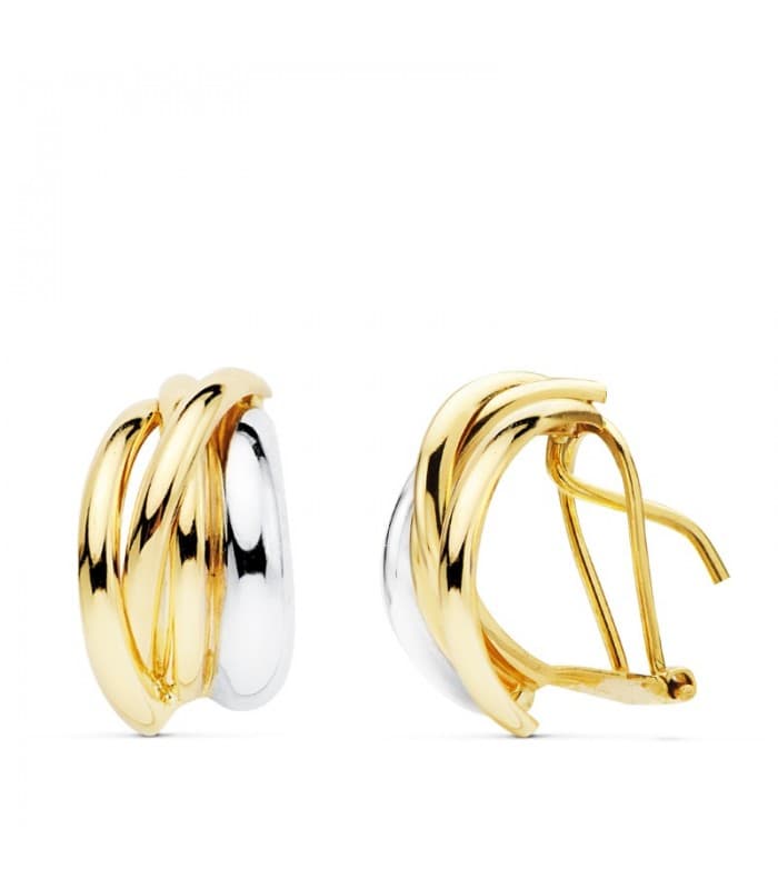 Ohrringe Gold für Damen, Glatt, Gewölbte, 18K Gelb-/ Weißgold - 1 Paar Ohrclips Bicolor