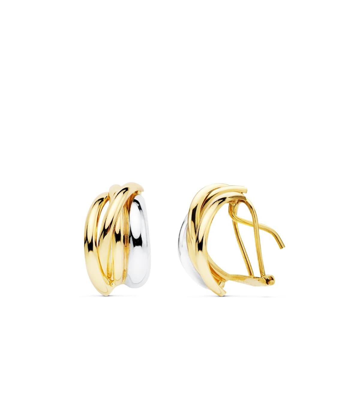 Ohrringe Gold für Damen, Glatt, Gewölbte, 18K Gelb-/ Weißgold - 1 Paar Ohrclips Bicolor