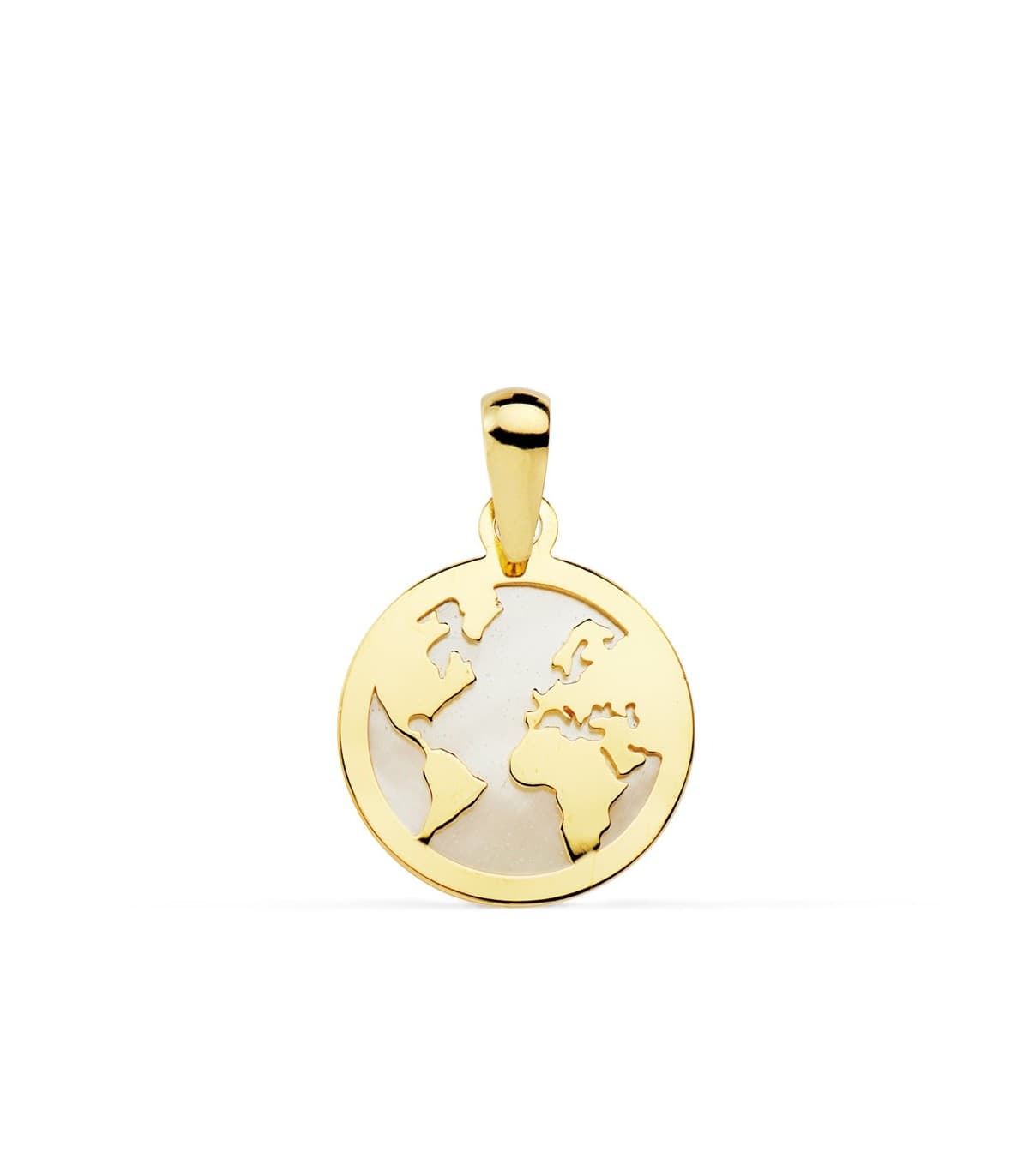 Ciondolo da donna in oro globo terrestre in madreperla, 13 mm, collana con mappa del mondo 18kt