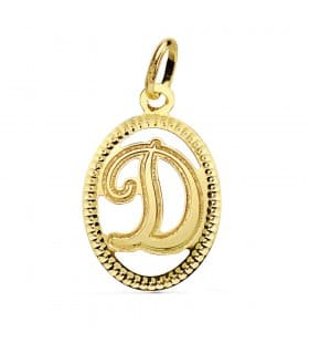 Ciondolo diamantato Lettera D oro giallo 18 Kt 18 mm, gioielli online.