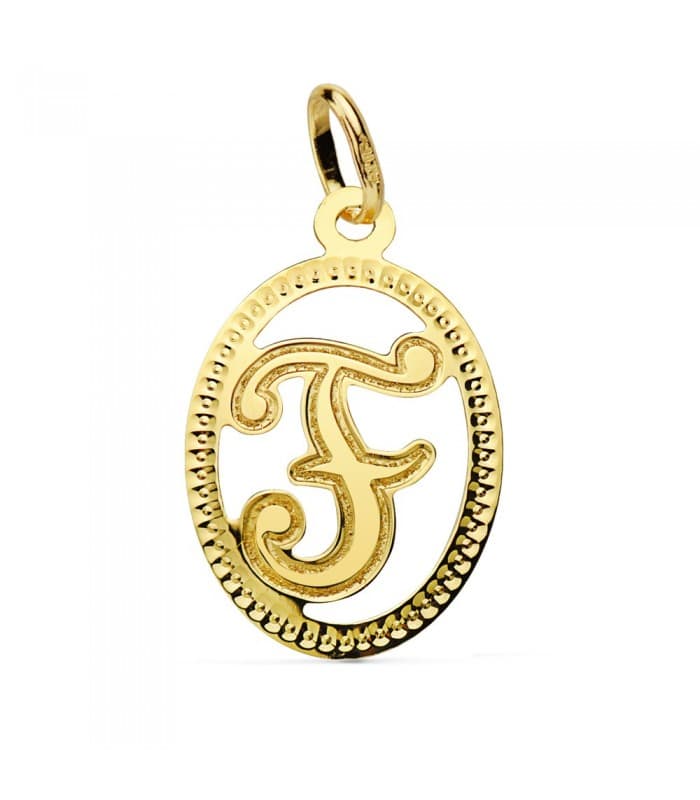 Pendentif Facetté Lettre F Or Jaune 18 K 18mm