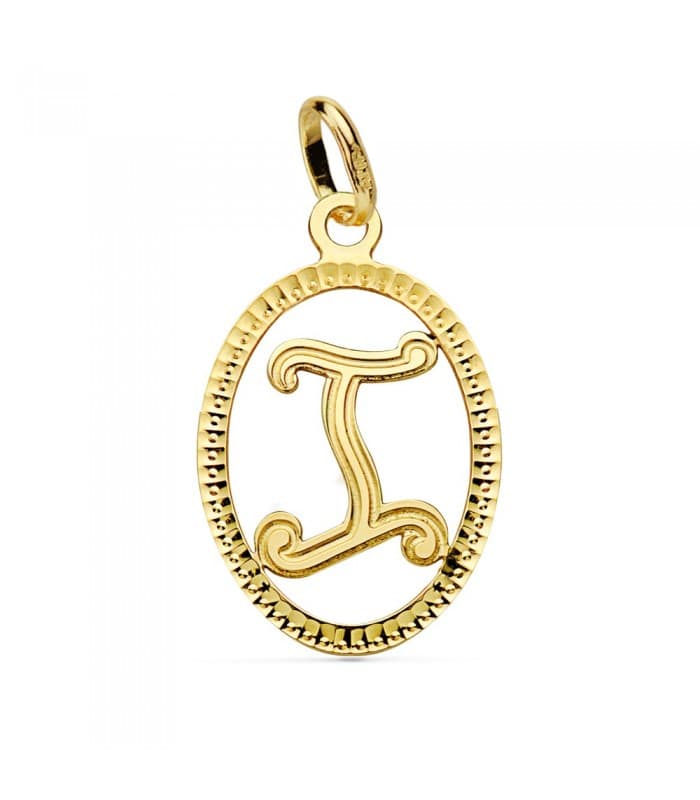 Ciondolo diamantato Lettera I oro giallo 18 Kt 18 mm, gioielli donna.