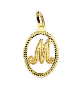 Ciondolo diamantato Lettera M oro giallo 18 Kt 18 mm