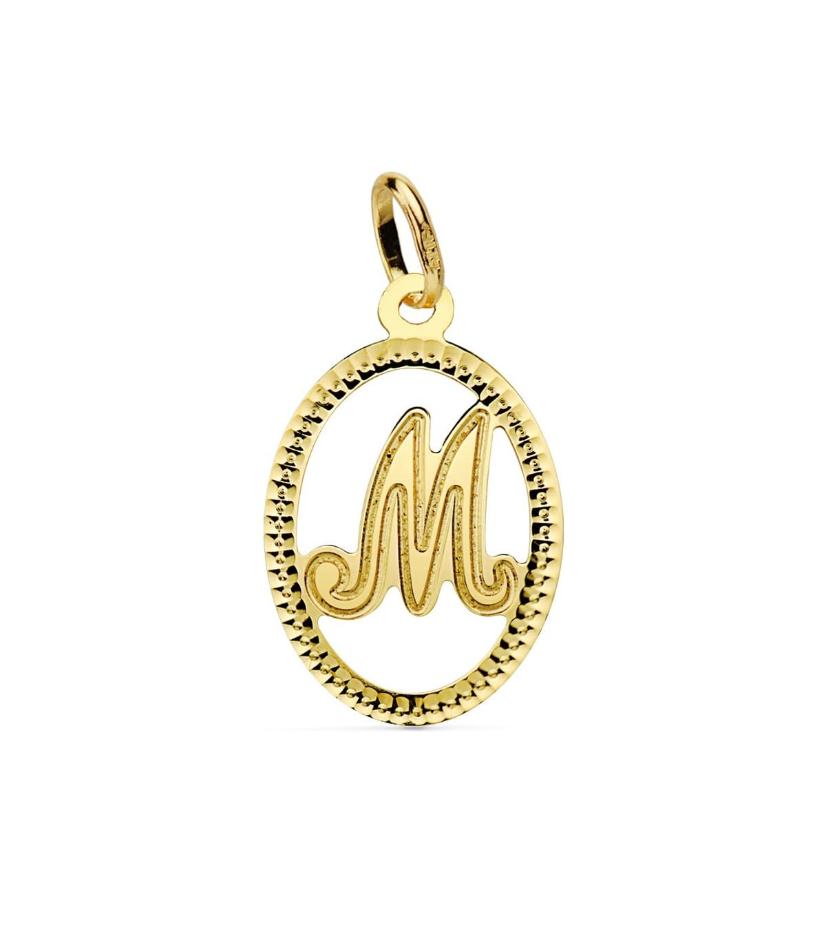 Colgante Tallado Letra M Oro Amarillo 18 K 18 mm collar nombre mujer