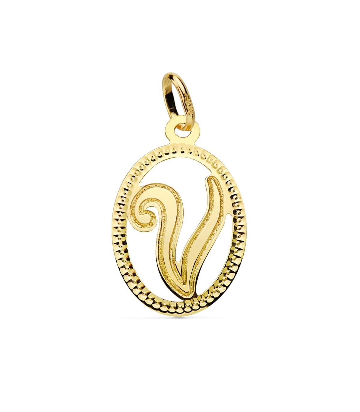 Ciondolo diamantato Lettera V oro giallo 18 Kt 18 mm