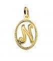 Colgante Tallado Letra N Oro Amarillo 18 K 18mm