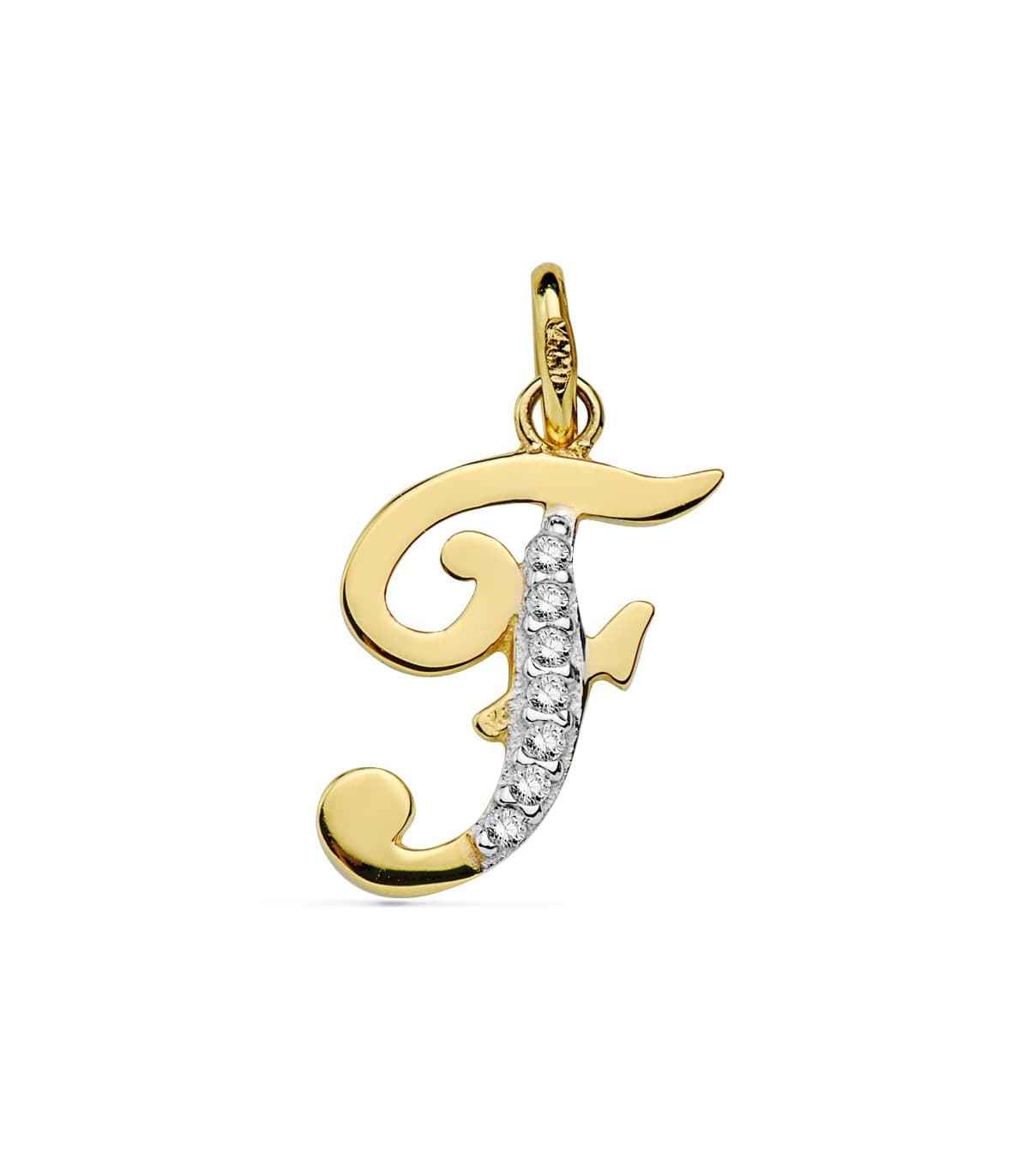 Colgante Inicial F Oro Amarillo 18 K 16 mm collar nombre mujer