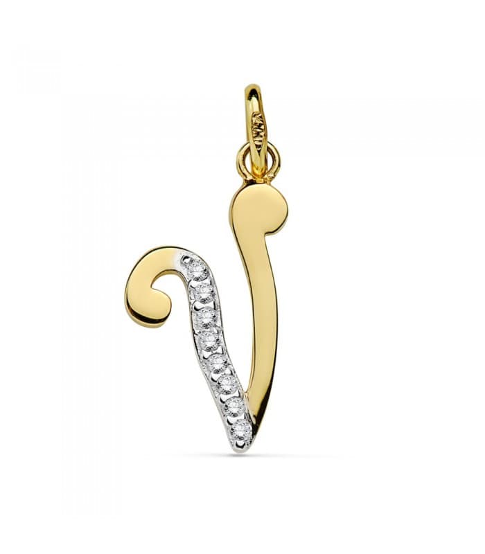 Pendentif Initiale V Or Jaune 18 K 18mm