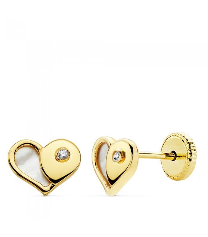 Pendientes Corazón Nácar 7 MM 18 K