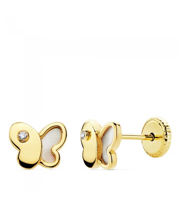 Boucles d'oreilles Papillon Nacre 7 MM Or Jaune 18 K