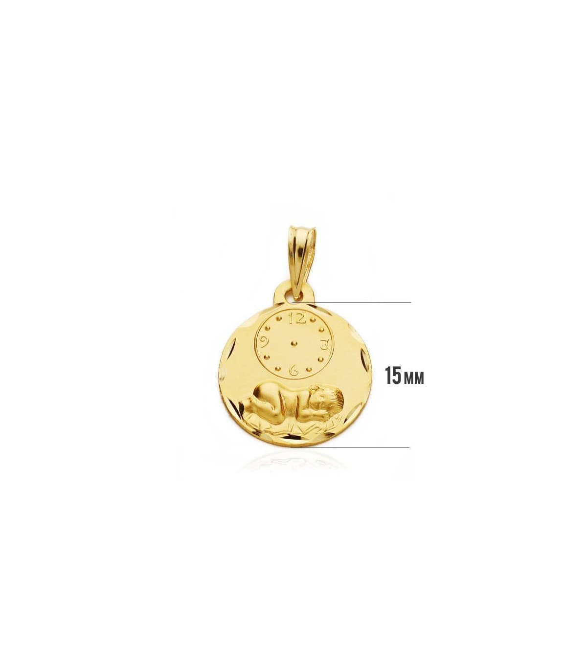 Médaille  enfant  et horloge ronde  or 9 carats
