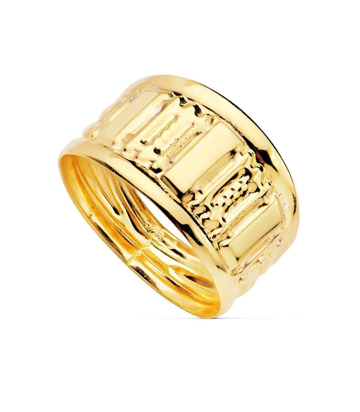 Sortija de mujer Oro Amarillo 18K Banda tallada anillo ancho