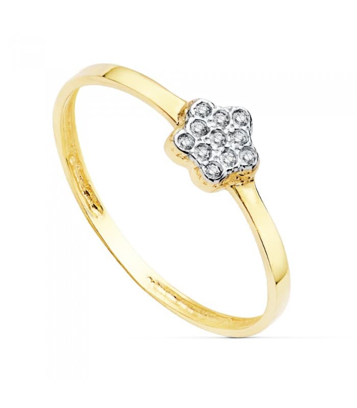 Anillo moderno Slim Mujer Oro Bicolor 18K Flor sortija flor