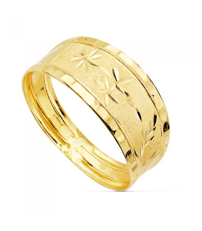 Breiter Ring mit Textur und Struktur | Bicolor 18K Gold 19477
