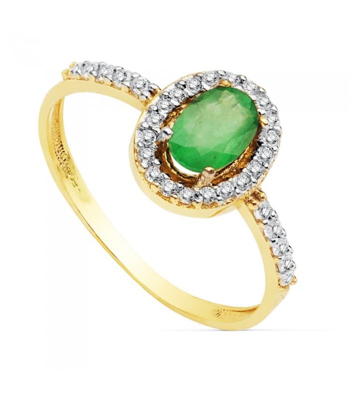 Halo-Ring mit Smaragd und Zirkonia, aus 18K Weiß- und Gelbgold | Damenring „Ginevra“