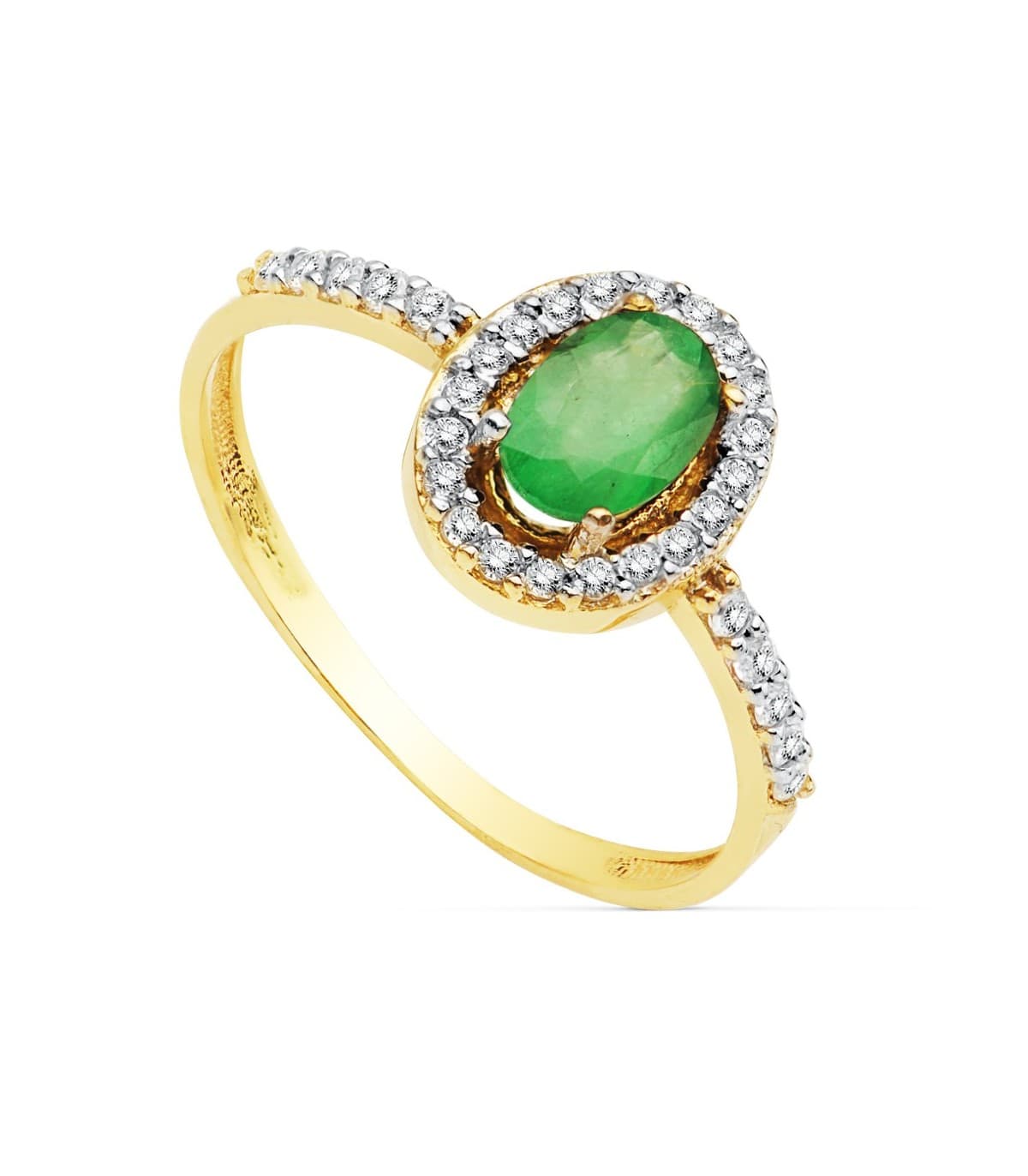 Halo-Ring mit Smaragd und Zirkonia, aus 18K Weiß- und Gelbgold | Damenring „Ginevra“