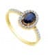 Anello halo in oro bianco e giallo 18 kt con Zaffiro e zirconi | Anello donna Ginevra pietra preziosa