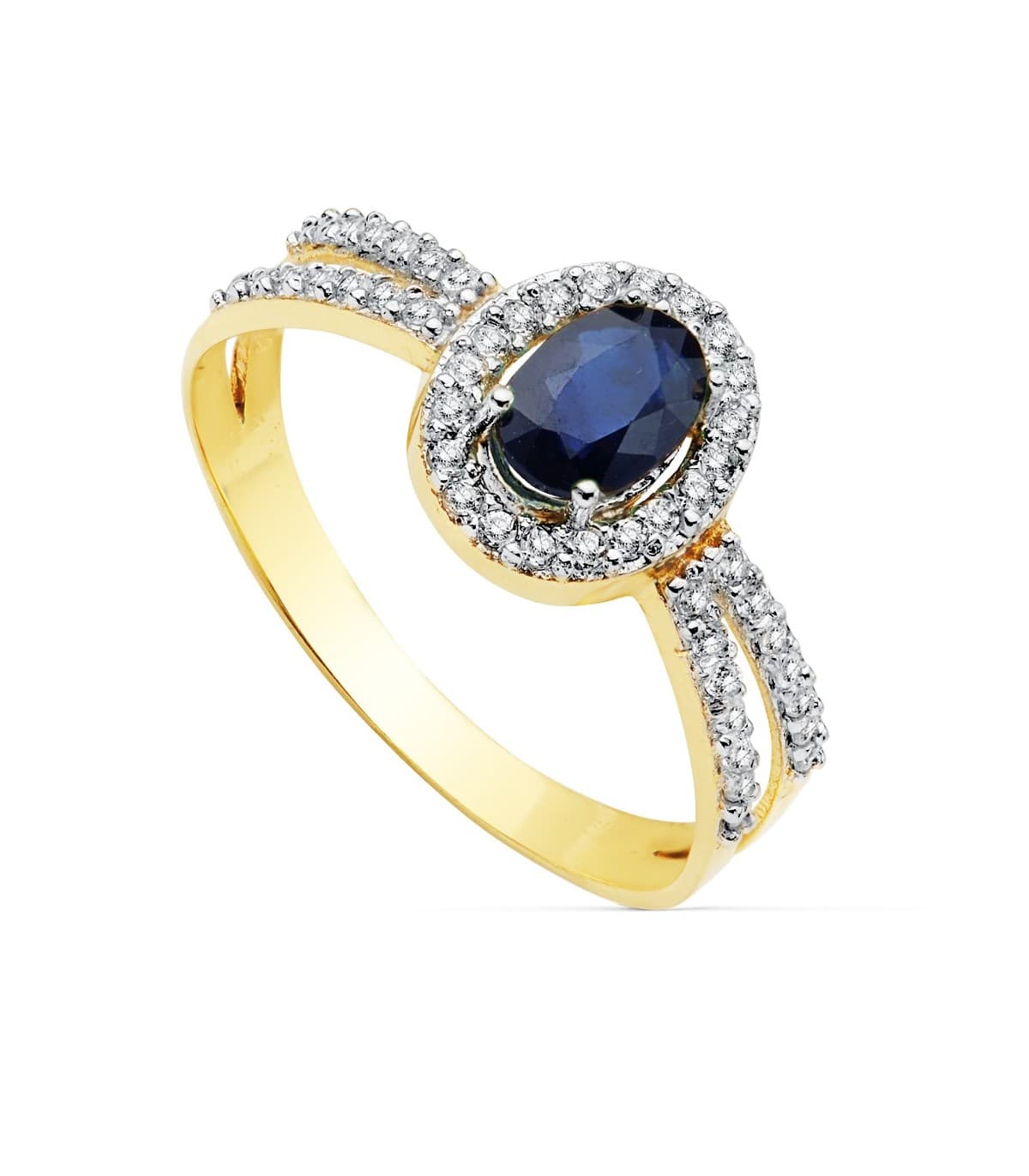 Sortija Mujer Oro Bicolor 18K Granela Piedras preciosas Zafiro  azul anillo invitada de boda elegante novia