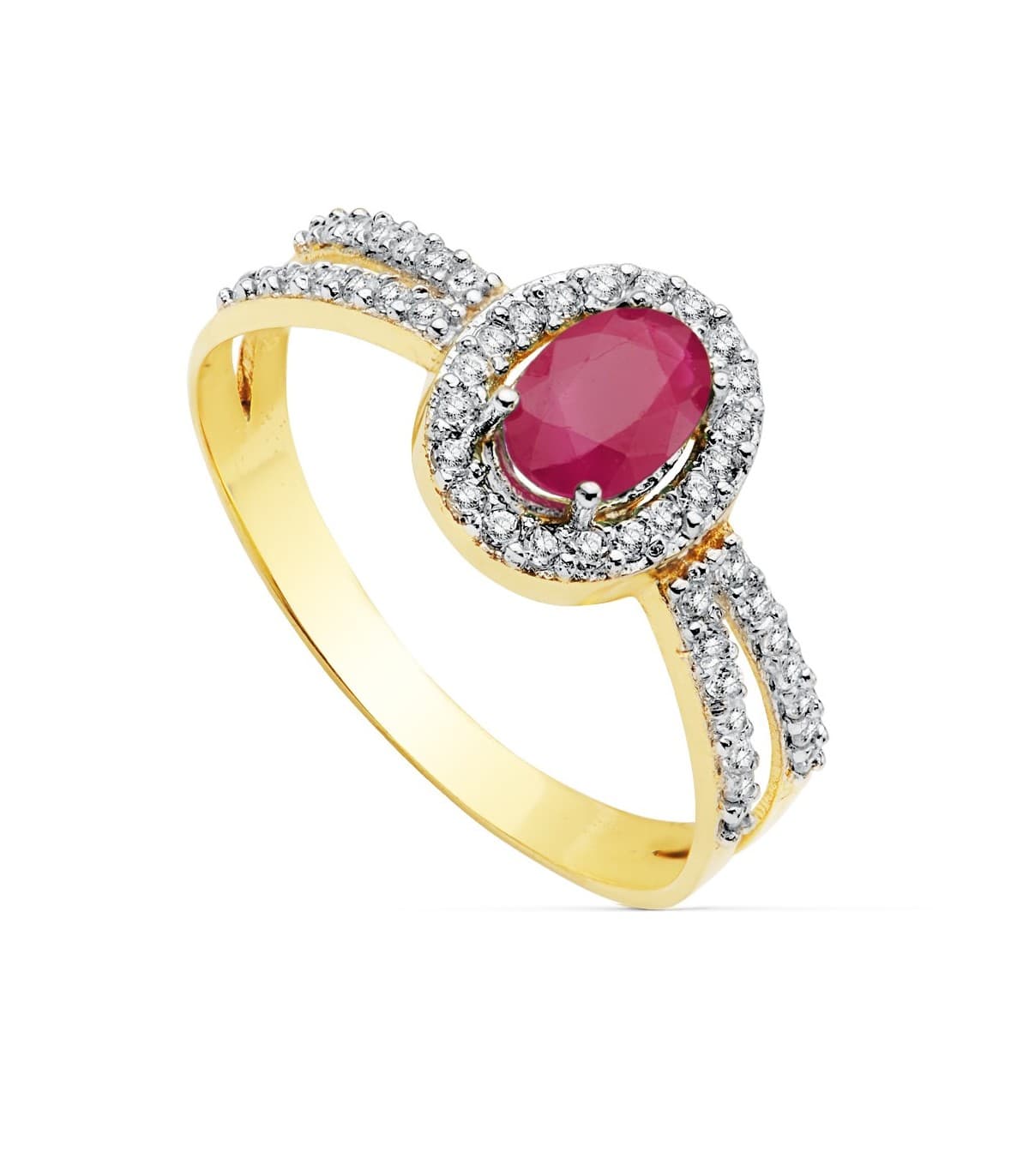 Sortija Mujer Oro Bicolor 18K Granela Piedras preciosas Rubí rojo gemas colores invitada de boda novia