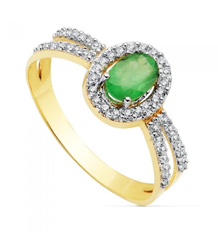 Halo-Ring mit Smaragd und Zirkonia, aus 18K Weiß- und Gelbgold | Damenring „Gianella“
