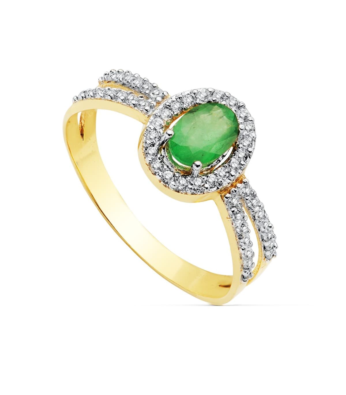 Anello halo in oro bianco e giallo 18KT con smeraldo e zirconi | Anello donna Gianella