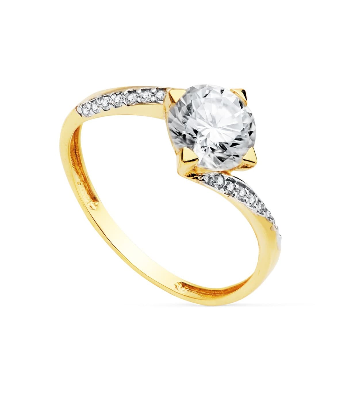 Solitario donna oro 18kt Berna: gambo incrociato e pietra 7 mm