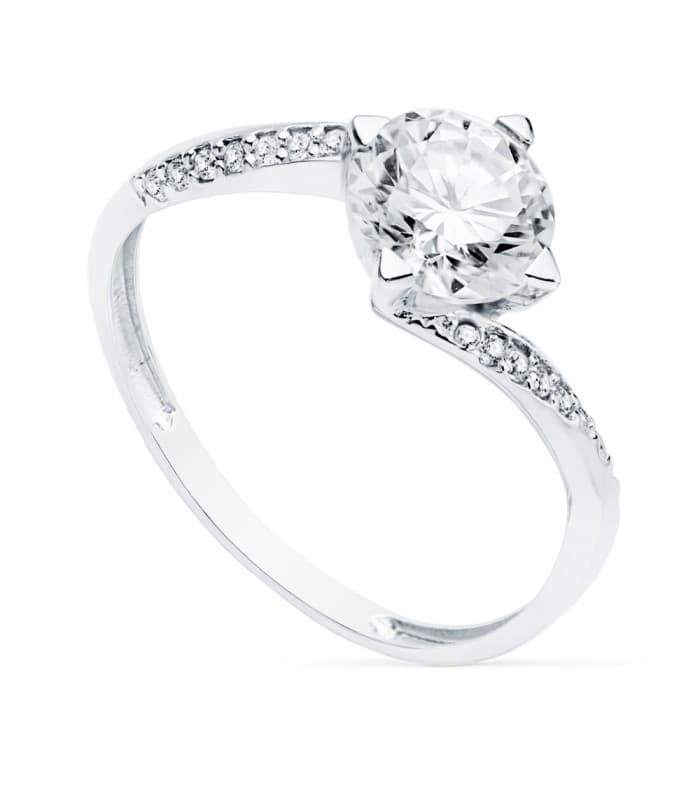 Solitario donna oro bianco 18kt Berna: gambo incrociato e pietra 7 mm
