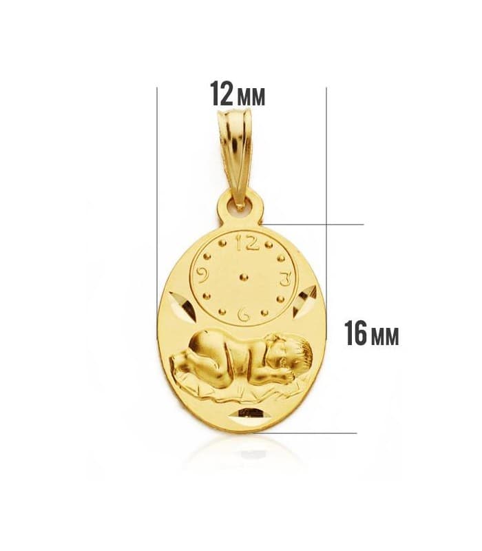Médaille  enfant et horloge ovale or 9carats