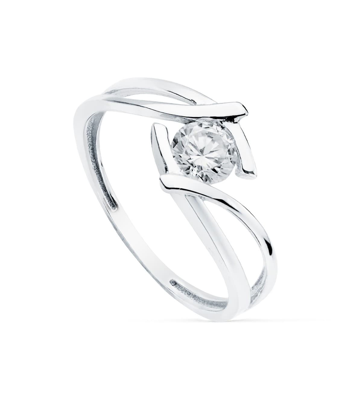 Verlobungsring Weißgold 750 Solitär-Ring  mit Zirkonia 19495-ob, für Damen