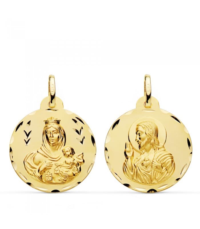 Scapolare del Carmelo e Cuore di Gesù Oro 18Kt 22 mm lavorato