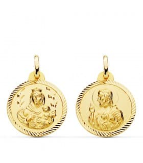 Escapulario Virgen Carmen y Corazón Jesús Medalla Oro 18k hélice 20 mm