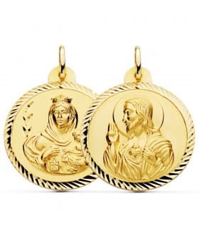 Escapulario Virgen Carmen y Corazón Jesús Medalla Oro 18k hélice 30 mm