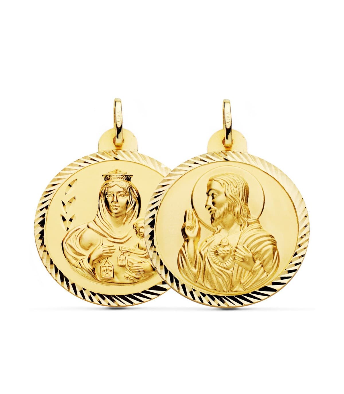 Scapolare del Carmelo Oro 18Kt 30 mm rigato - Medaglia Sacro Cuore di Gesù
