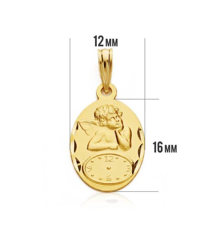 Medalla  ángel  y reloj oval oro 9ktes