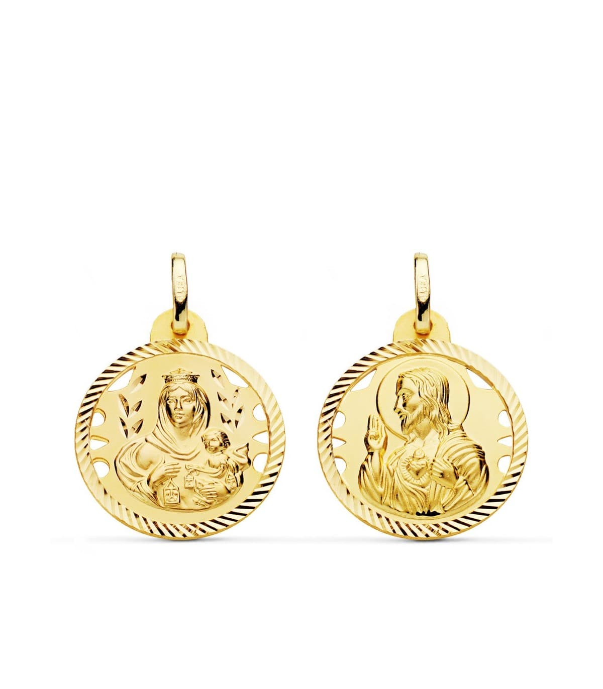 Medalla religiosa escapulario V. Carmen/Corazón de Jesús espiral  20 mm