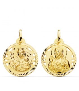 Escapulario V. del Carmen y Corazón de Jesús Oro 18k 22 mm Hélice