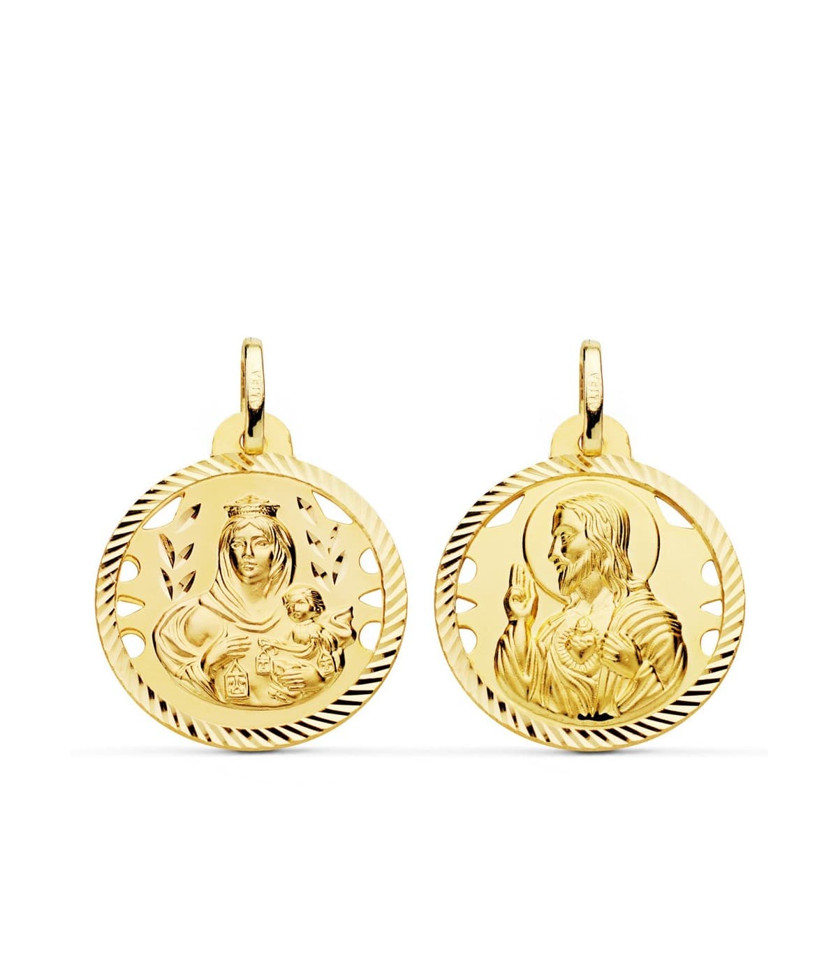 Escapulario V. del Carmen y Corazón de Jesús Oro 18k 22 mm Hélice