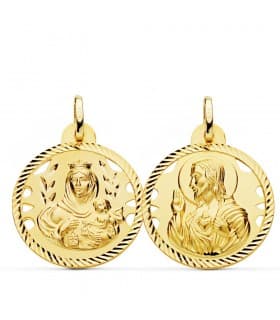 Escapulario V. del Carmen y Corazón de Jesús Oro 18k 24 mm Hélice