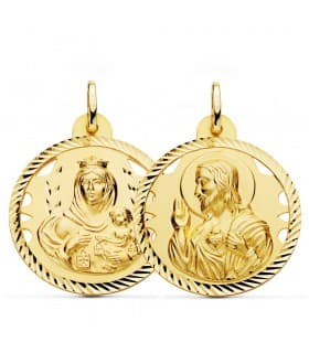 Escapulario V. del Carmen y Corazón de Jesús Oro 18k 28 mm Calados