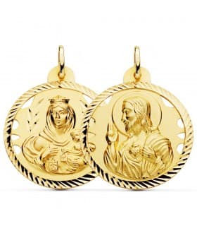 Escapulario V. del Carmen y Corazón de Jesús Oro 18k 30 mm Calados