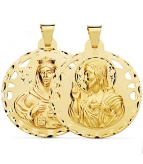 Escapulario V. del Carmen y Corazón de Jesús Oro 18k 42 mm Calados