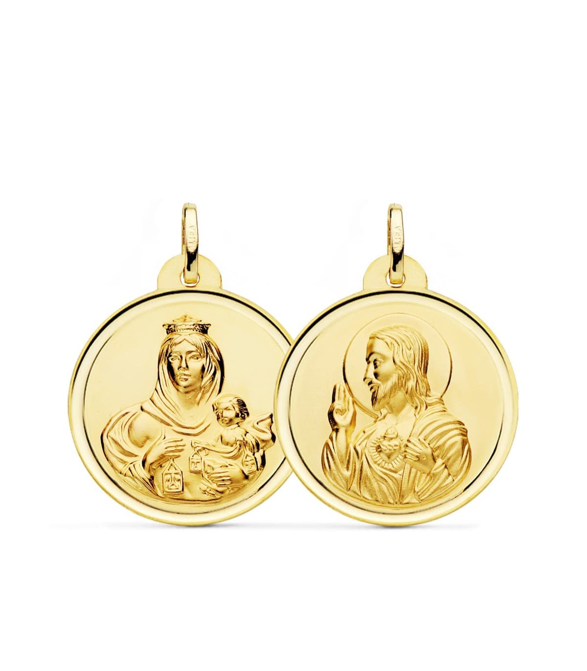 Scapolare del Carmelo e Cuore di Gesù  Oro 18Kt 26 mm bordo lucido