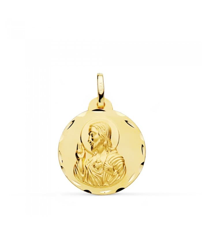 Medaglia Cuore di Gesù Oro 18Kt 20 mm intagliata