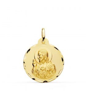 Medaglia Cuore di Gesù Oro 18Kt 22 mm intagliata