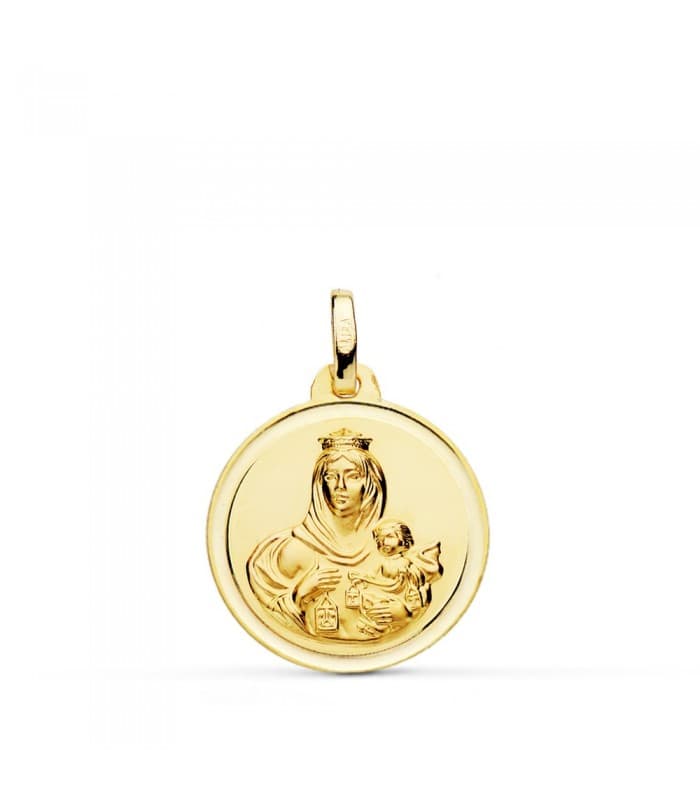 Medaglia Madonna del Carmine 18kt 18mm, satinata con bordo lucido | Gioielli religiosi