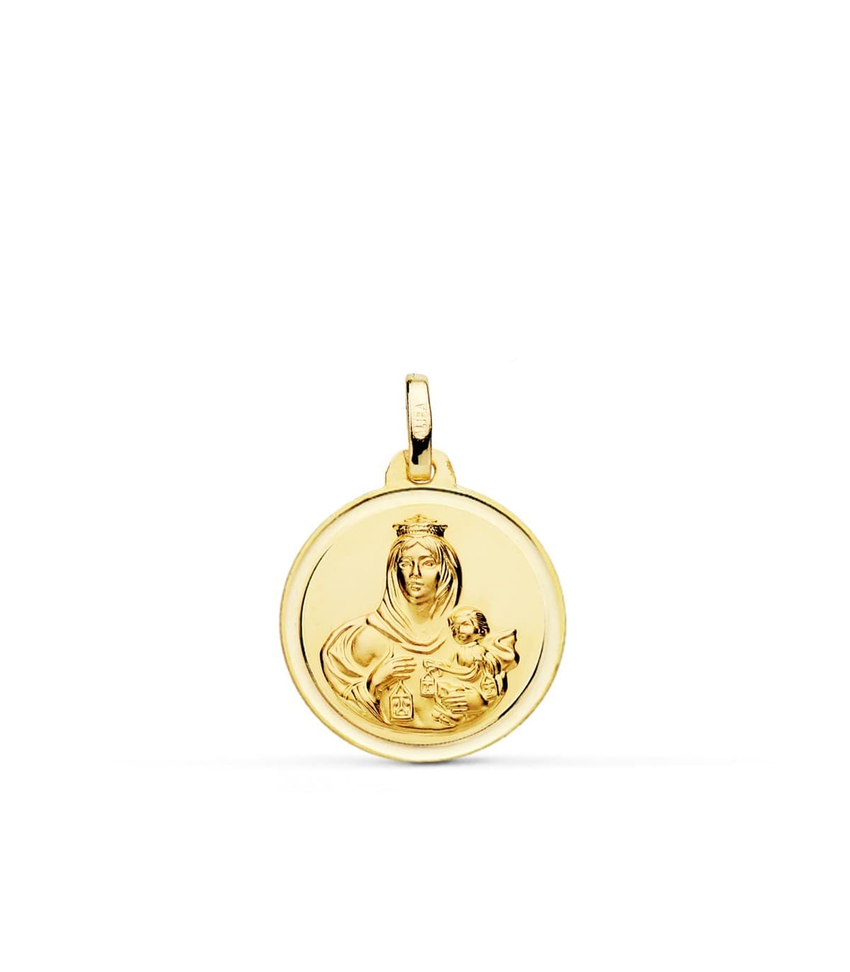 Medaglia Madonna del Carmine 18kt 18mm, satinata con bordo lucido | Gioielli religiosi