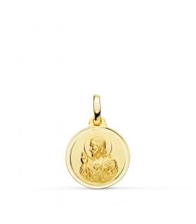 Religiöse Medaille des Heiligsten Herz Jesu aus 18 Karat Gelbgold, 14 mm, polierter Rand