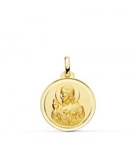 Religiöse Medaille des Heiligsten Herz Jesu aus 18 Karat Gelbgold, 18 mm, mit Rand poliert