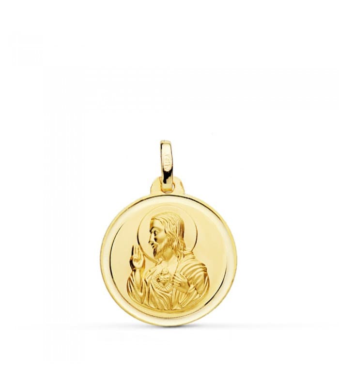 Religiöse Medaille des Heiligsten Herz Jesu aus 18 Karat Gelbgold, 18 mm, mit Rand poliert