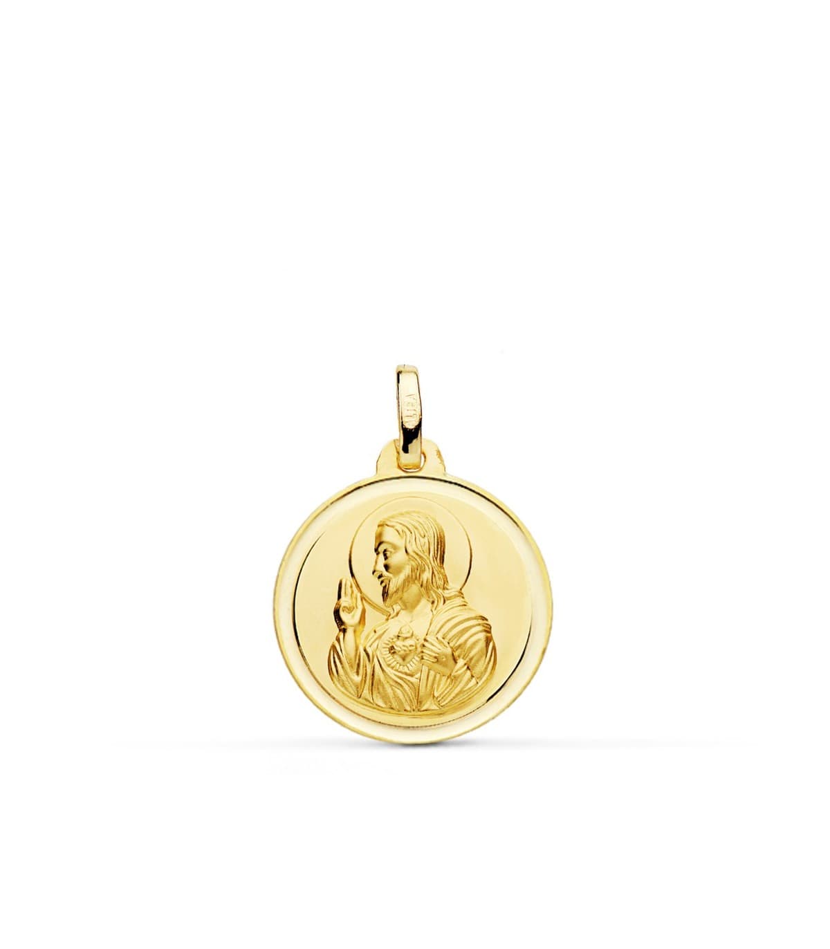 Medaglia religiosa del Sacro Cuore di Gesù in oro giallo 18 carati, 18 mm, con bordo lucido